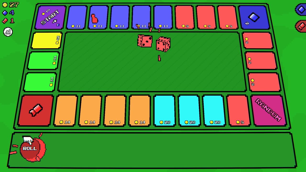 Meeple-Incremental-Brett mit farbigen Meeples, Würfeln und gemütlicher Feldspur aus einem echten Steam-Screenshot